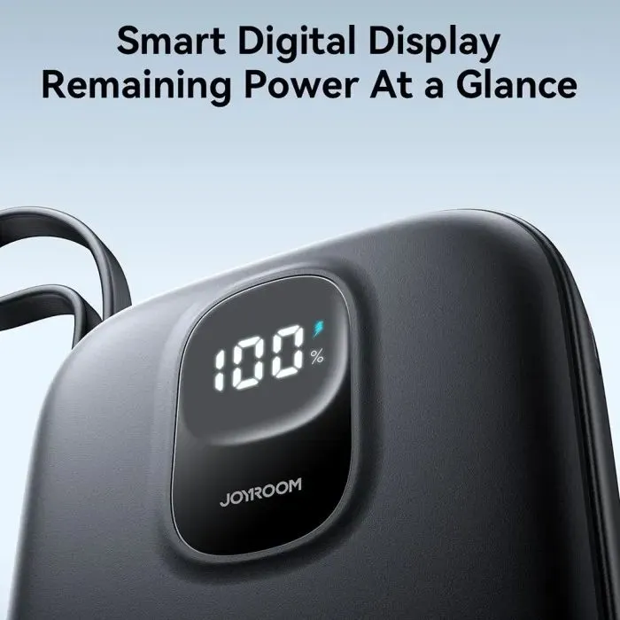 Батарея універсальна JOYROOM 10000mAh, 22.5W, PD, QC, built-in USB-C cable, Black (JR-PBF17) зображення 3