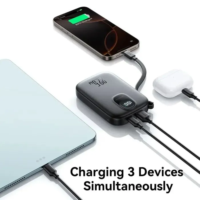 Батарея універсальна JOYROOM 10000mAh, 22.5W, PD, QC, built-in USB-C cable, Black (JR-PBF17) зображення 4