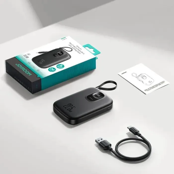 Батарея універсальна JOYROOM 10000mAh, 22.5W, PD, QC, built-in USB-C cable, Black (JR-PBF17) зображення 7