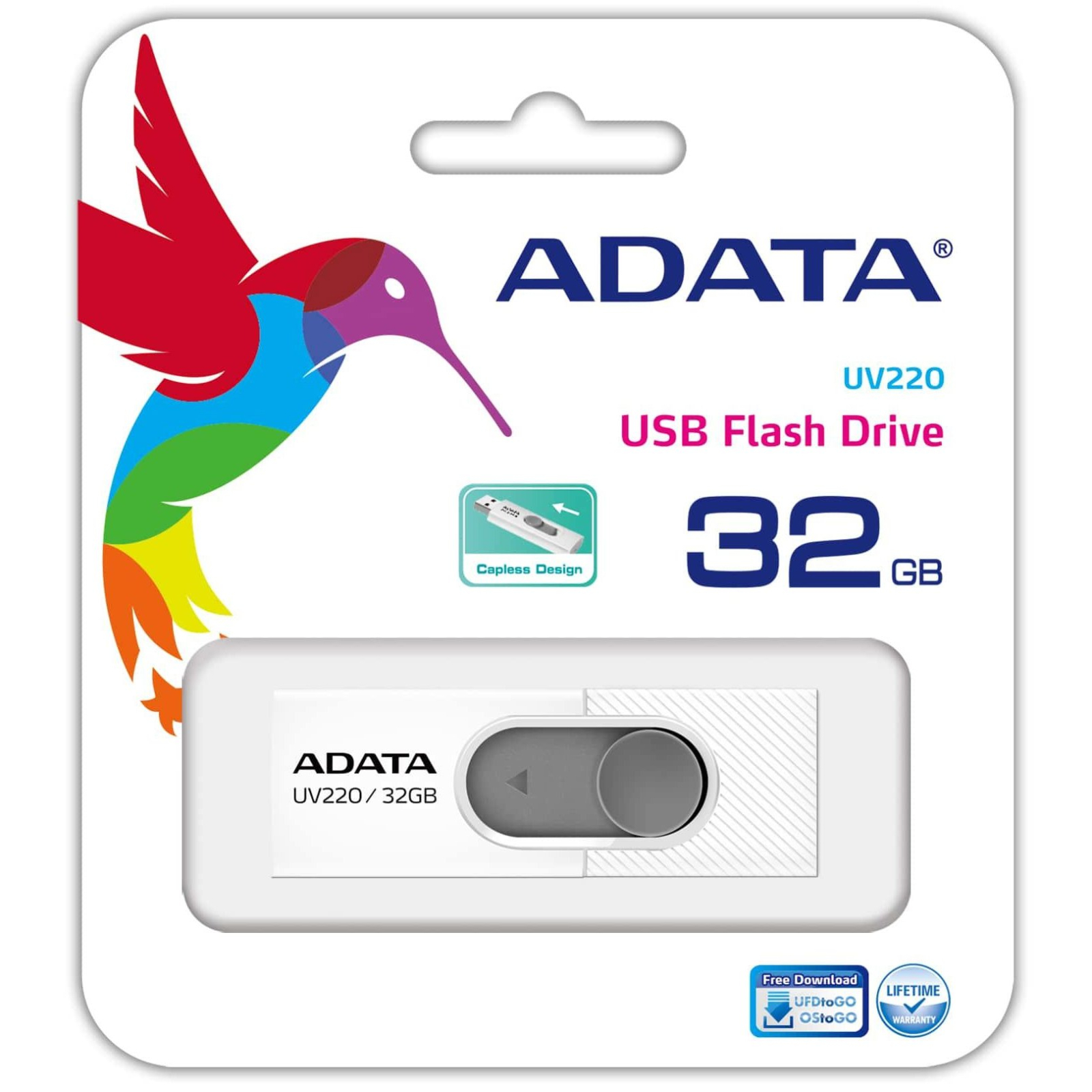 USB флеш накопитель ADATA 32GB UV220 Black/Blue USB 2.0 (AUV220-32G-RBKBL) изображение 3