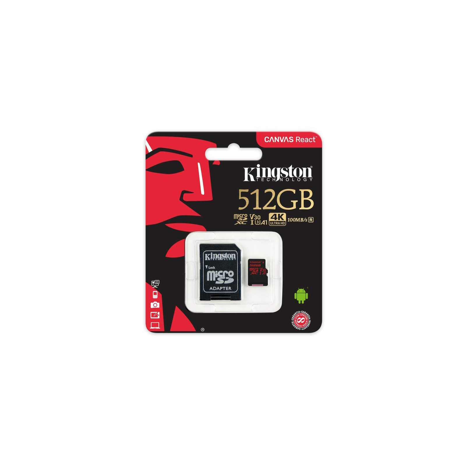 Карта пам'яті Kingston 512GB microSDXC class 10 UHS-I U3 Canvas React (SDCR/512GB) зображення 5