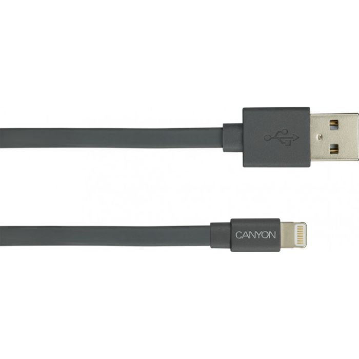 Дата кабель USB 2.0 AM to Lightning 1.0m MFI flat Dark gray Canyon (CNS-MFIC2DG) изображение 2