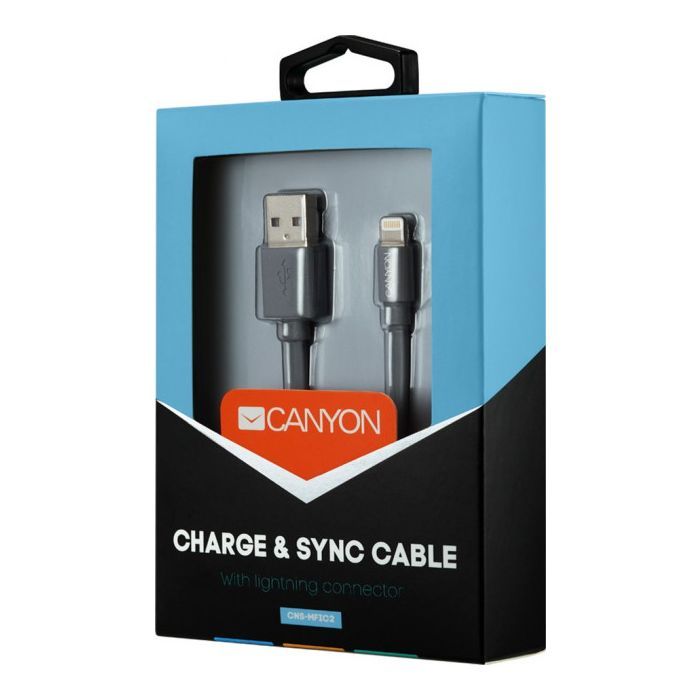 Дата кабель USB 2.0 AM to Lightning 1.0m MFI flat Dark gray Canyon (CNS-MFIC2DG) изображение 3