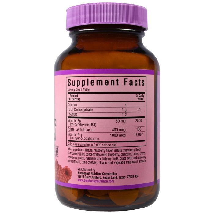 Витамин Bluebonnet Nutrition Витамин В6, B12 + Фолиевая кислота, Вкус Малины, Earth Sweet (BLB-00445) изображение 2
