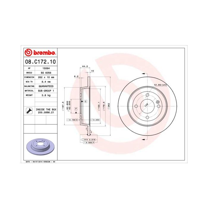 Гальмівний диск Brembo 08.C172.10