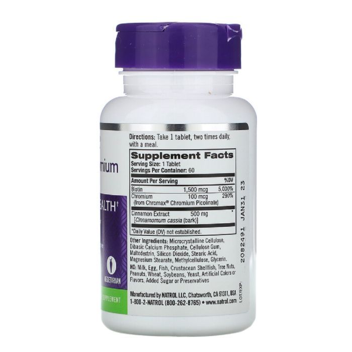 Вітамінно-мінеральний комплекс Natrol Кориця, Хром та Біотин, 60 таблеток (NTL-04898) зображення 2