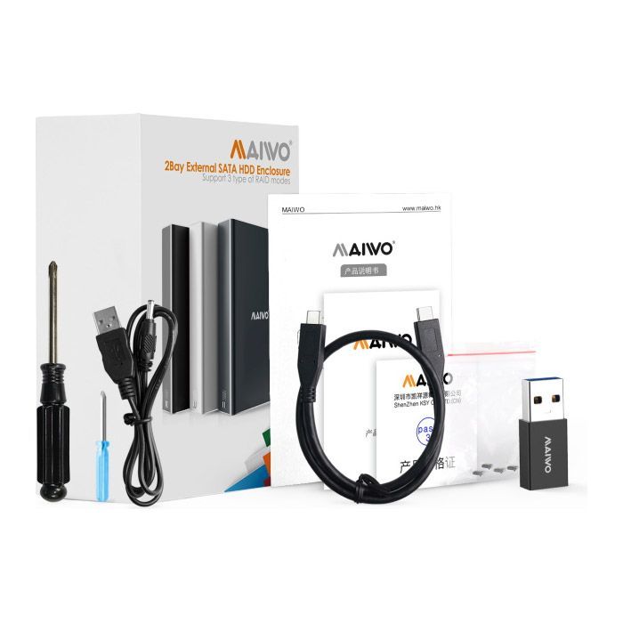 Кишеня зовнішня Maiwo 2*HDD 2.5" SATA/SSD up to 9.5mm USB3.1 GEN2 Type-C, RAID 0,1 (K25272C) зображення 3