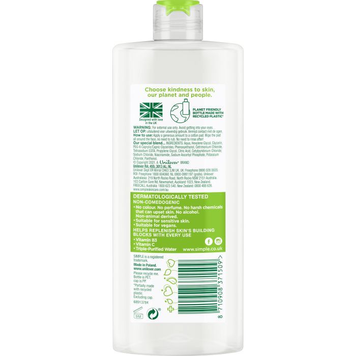 Міцелярна вода Simple Micellar Water Vitamin B3+C 400 мл (8710908371509) зображення 2