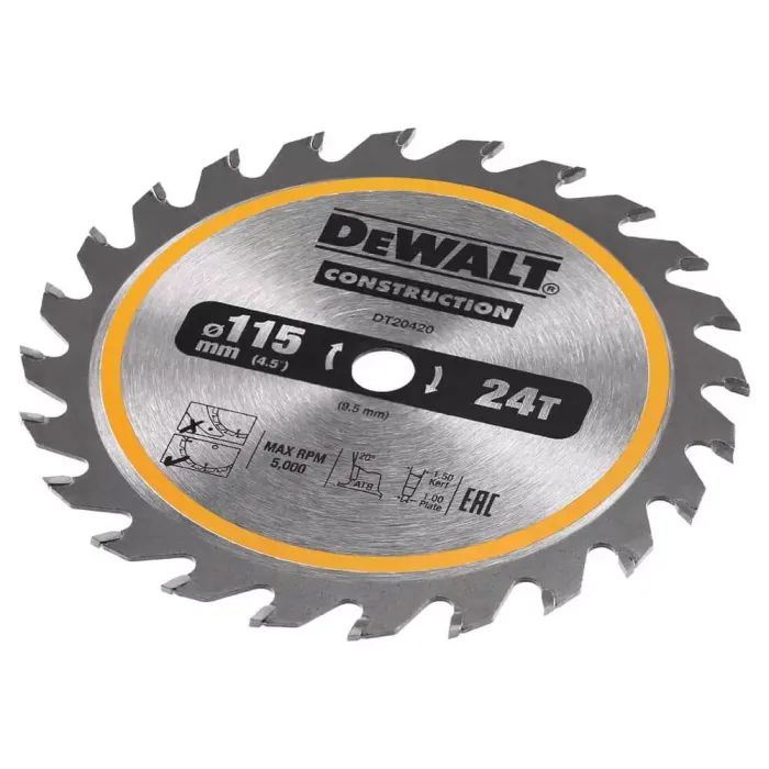Диск пильний DeWALT універсальний, 115 х 9.5 мм, 24z, TCT, 5000 об/хв (DT20420) зображення 2