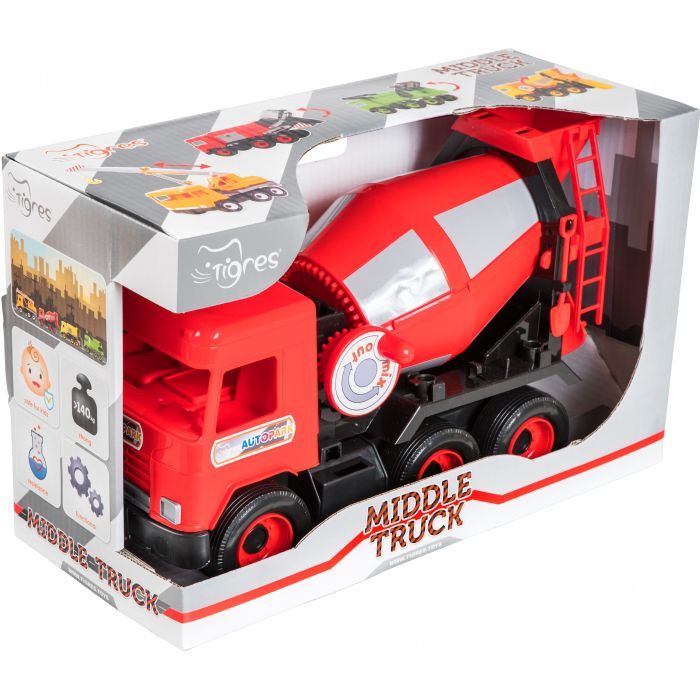 Спецтехніка Tigres Авто "Middle truck" бетонозмішувач (червоний) в коробці (39489) зображення 2
