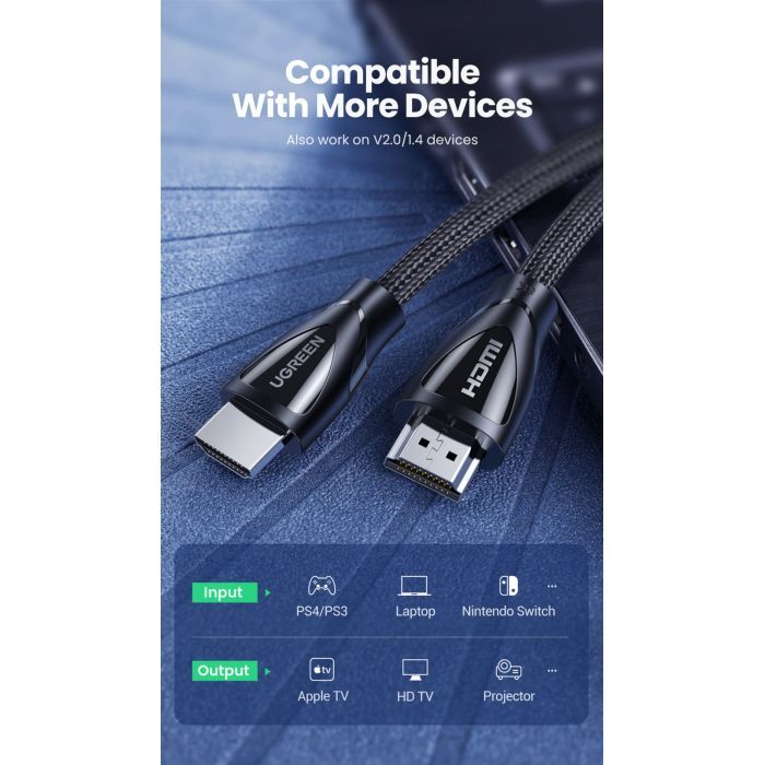 Кабель мультимедийный HDMI to HDMI 1.0m V2.1 HD140 Ugreen (80401) изображение 2