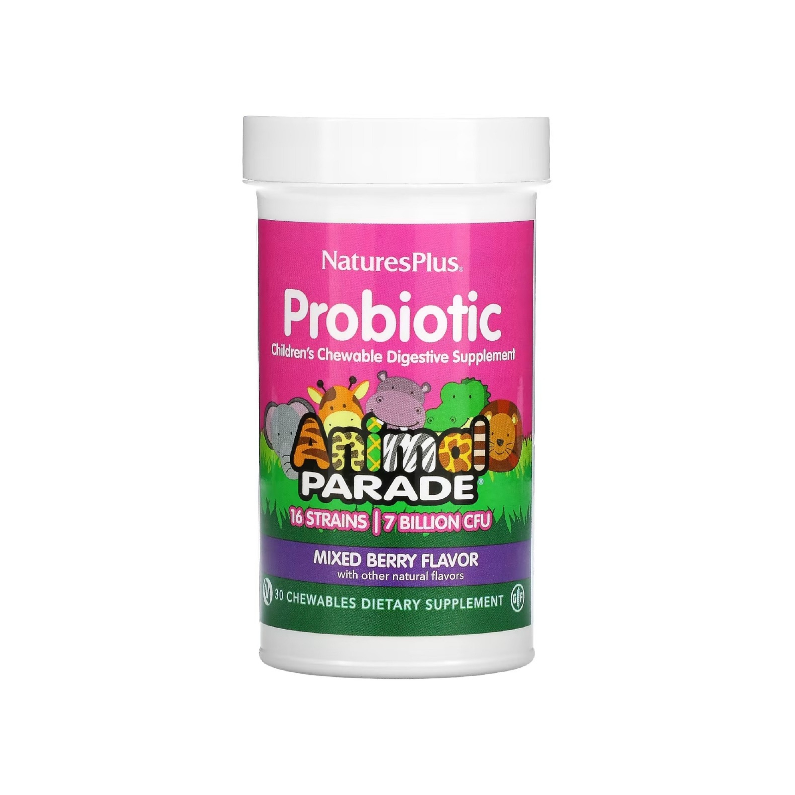 Пробиотики Natures Plus Пробиотик для Детей, 7 млрд КОЕ, Вкус Ягод, Animal Parade, 30 Же (NAP-29944)