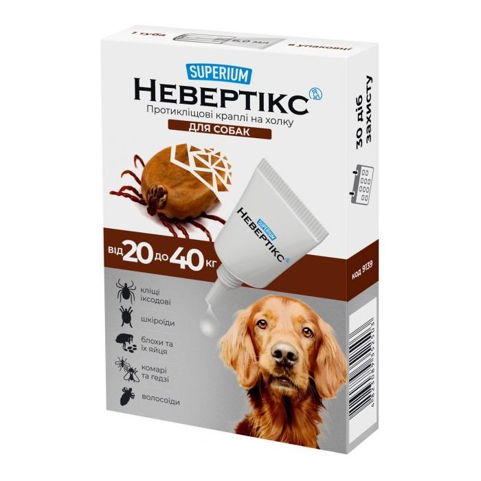 Капли для животных Superium Nevertix Противоклещевые для собак от 20 до 40 кг (9139)