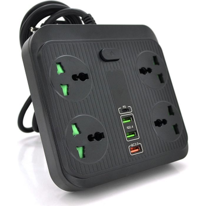 Сетевой фильтр питания Voltronic TВ-Т18, 4роз, 2*USB+PD Black (OS-Т18-Black)