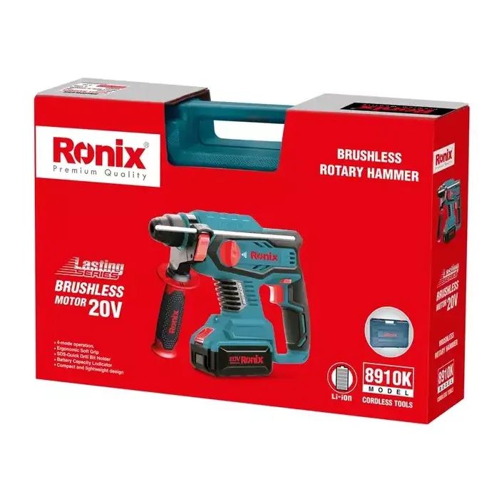 Перфоратор Ronix аккумуляторный 20В, 4Ah х 2 (8910K) изображение 9