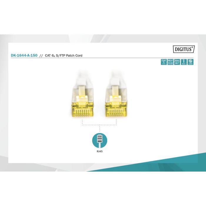 Патч-корд 15м, CAT 6a S-FTP, AWG 26/7, Cu, LSZH, grey Digitus (DK-1644-A-150) изображение 3