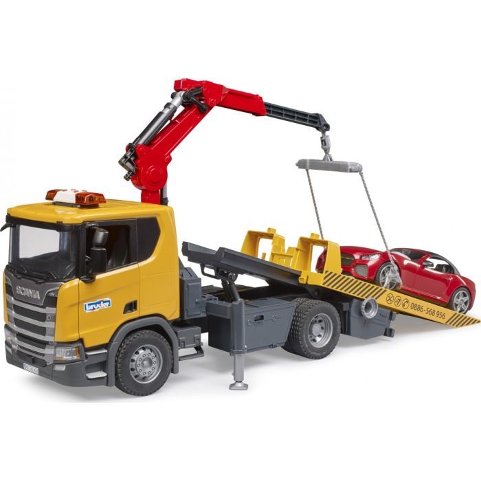 Спецтехника Bruder Эвакуатор Scania Super 560R с краном-манипулятором и автомобиль Roadster (03552) изображение 5