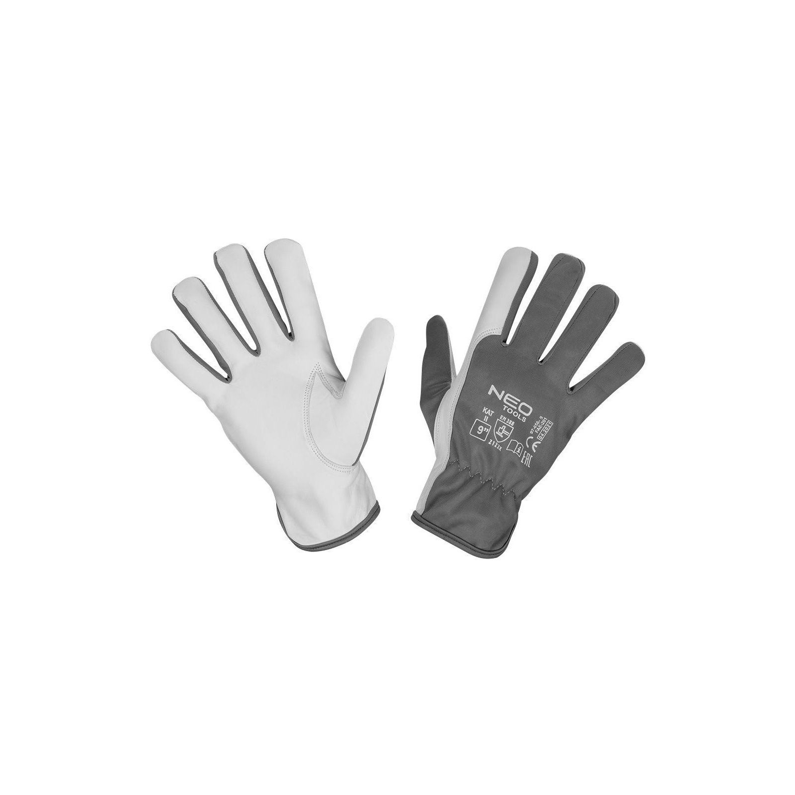 Защитные перчатки Neo Tools козья кожа, р.9, серо-белый (97-656-9)