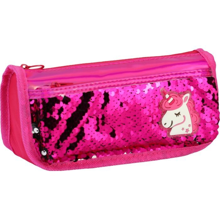 Пенал Cool For School 2 отделения с пайетками и аппликацией Красно-розовый (CF5949-rose)