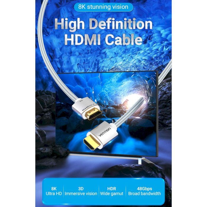 Кабель мультимедійний HDMI M to HDMI M 2.0m V2.1 8K60Hz silver Vention (ALCIH) зображення 9
