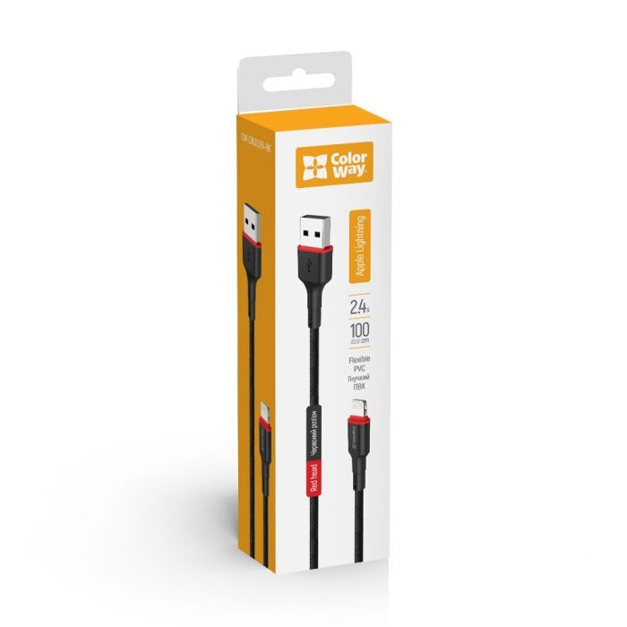 Дата кабель USB 2.0 AM to Lightning 1.0m 2.4А black ColorWay (CW-CBUL064-BK) изображение 2