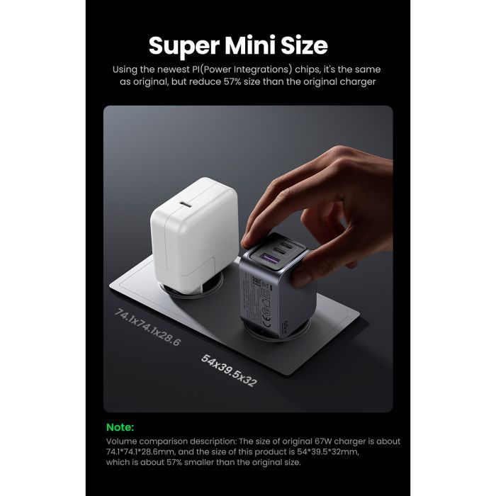 Зарядное устройство Ugreen 3xUSB 65W (2хUSB-C+USB-A) Gan Nexode Pro X755 (25871) изображение 7