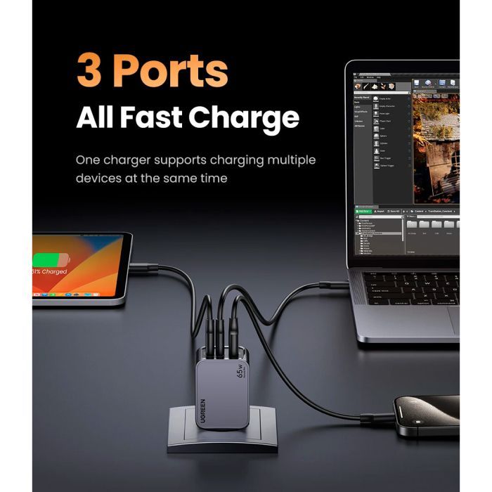 Зарядное устройство Ugreen 3xUSB 65W (2хUSB-C+USB-A) Gan Nexode Pro X755 (25871) изображение 8