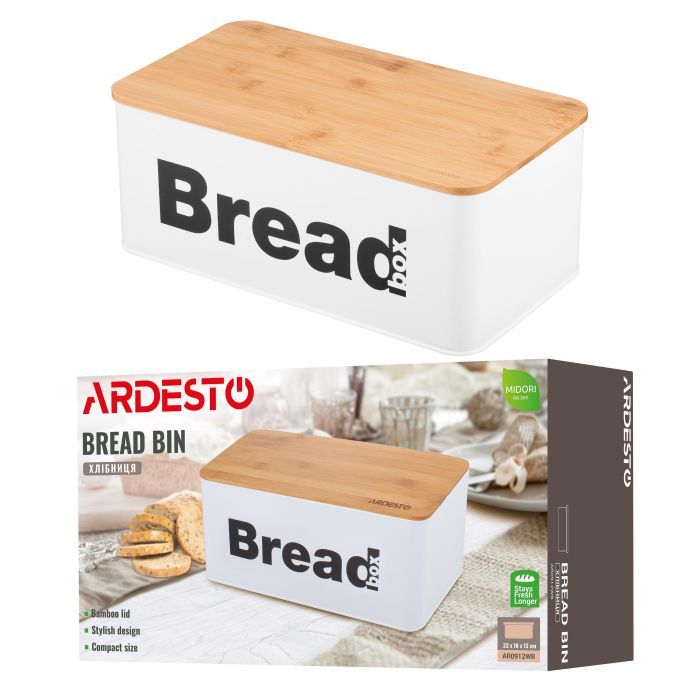 Хлебница Ardesto Midori 33х18х13см, метал, бамбук, білий (AR0912WB) изображение 11