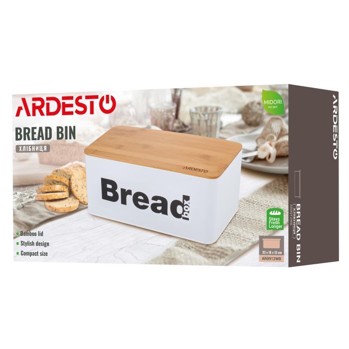 Хлебница Ardesto Midori 33х18х13см, метал, бамбук, білий (AR0912WB) изображение 12