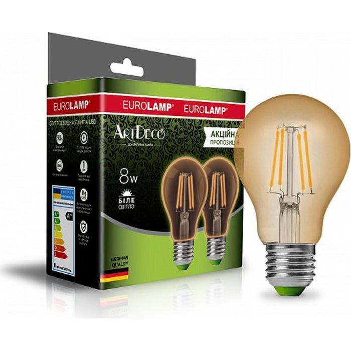 Лампочка Eurolamp LED А60 800 Lm E27 4000K 2шт (MLP-LED-A60-08274(Amber)new) изображение 2