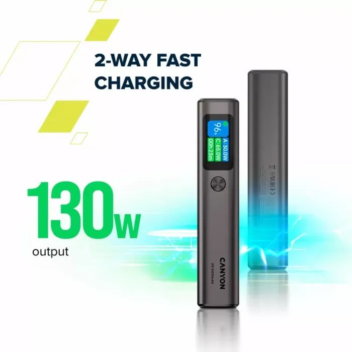 Батарея универсальная Canyon 20000mAh OnPower 230 TFT PD/130W Dark Grey (CNS-CPB230DG) изображение 11