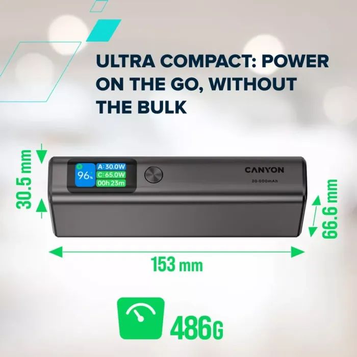 Батарея универсальная Canyon 20000mAh OnPower 230 TFT PD/130W Dark Grey (CNS-CPB230DG) изображение 8