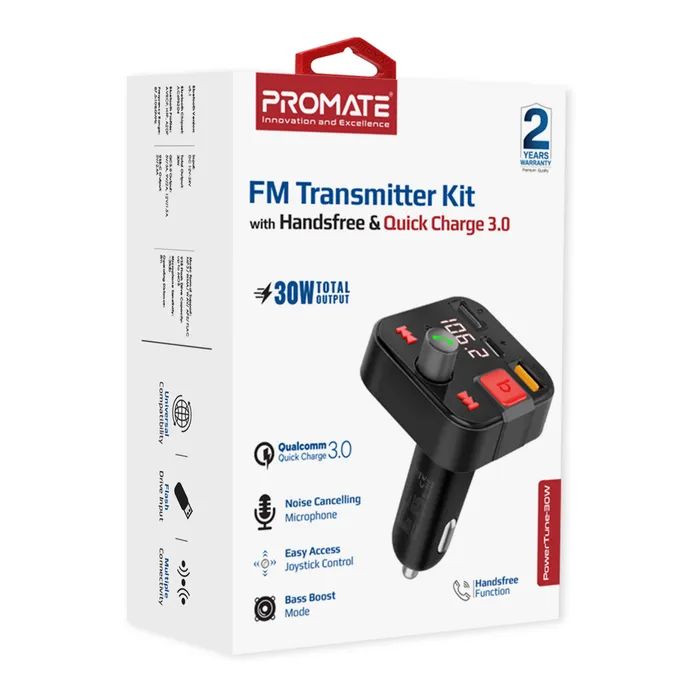FM модулятор Promate PowerTune 30w USB-A OTG/USB-A QC3.0/USB-C BLACK (powertune-30w.black) зображення 2