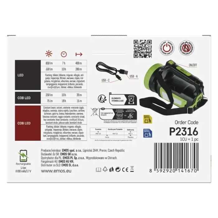 Ліхтар EMOS P2316 LED+ COB LED 850 лм 8000 мАг (P2316) зображення 12