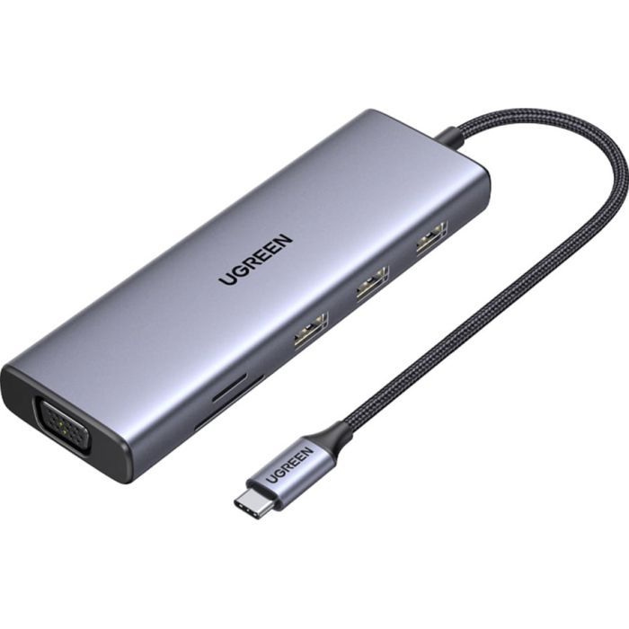 Концентратор Ugreen USB3.1 Type-C to HDMI60Hz/VGA/USB 3.0х3/RJ45/SD/TF/PD 100W 9-in-1 CM498 (15600)