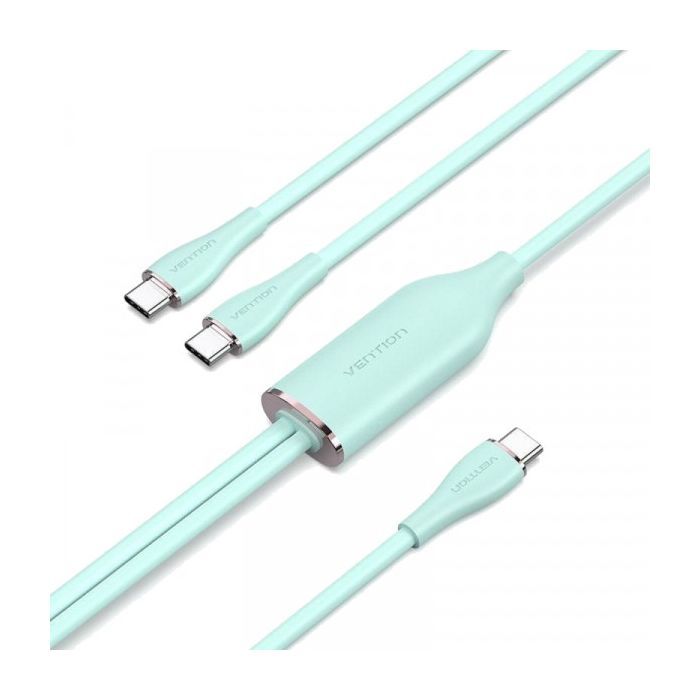 Дата кабель USB-C to 2xUSB-C 1.5m 5.0A Silicone Type Green Vention (CTMGG)
