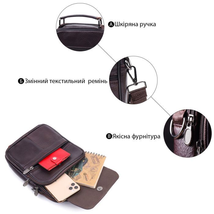 Сумка Vintage Из натуральной кожи Коричневая (21304) изображение 4