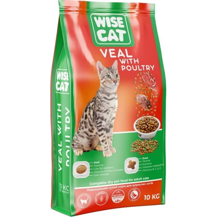 Сухой корм для кошек Wise Cat Veal with poultry 10 кг (4820111141616)