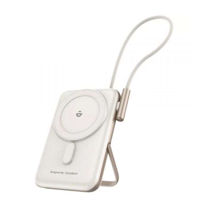 Батарея універсальна Choetech Magnetic Wireless 10000mAh 20W, PD, Qi-15W, USB-C In/Out, buid-in cabel, White (B735-CCWH)