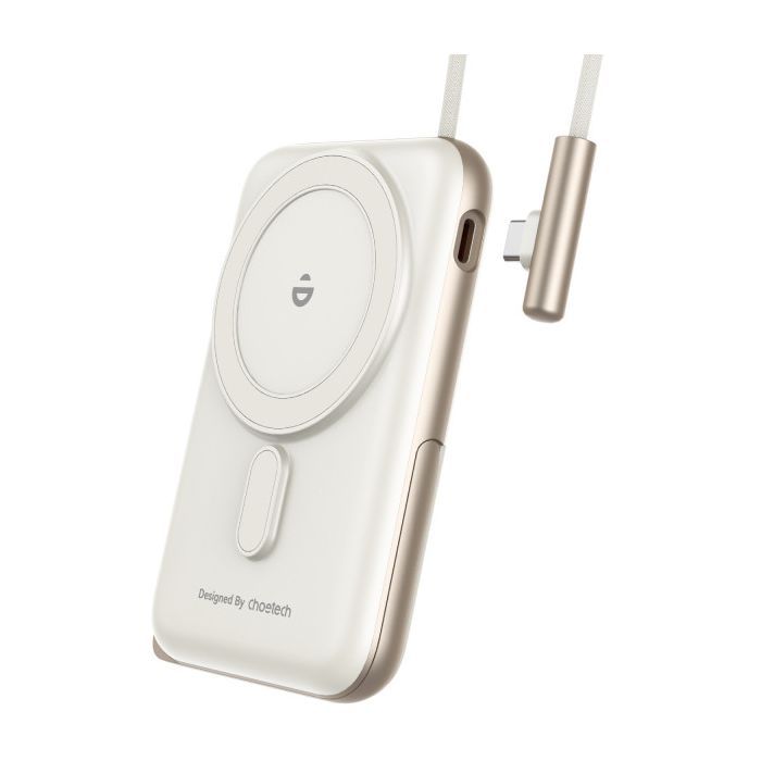 Батарея універсальна Choetech Magnetic Wireless 10000mAh 20W, PD, Qi-15W, USB-C In/Out, buid-in cabel, White (B735-CCWH) зображення 2