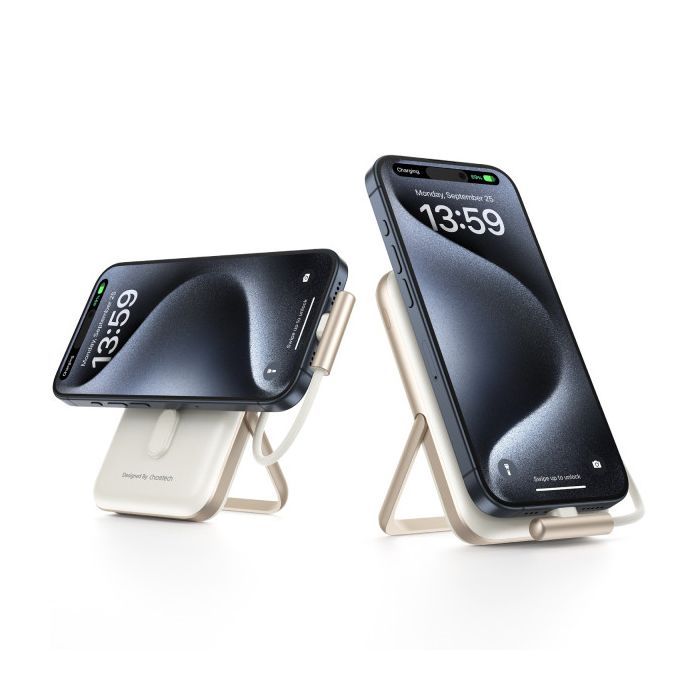 Батарея універсальна Choetech Magnetic Wireless 10000mAh 20W, PD, Qi-15W, USB-C In/Out, buid-in cabel, White (B735-CCWH) зображення 3