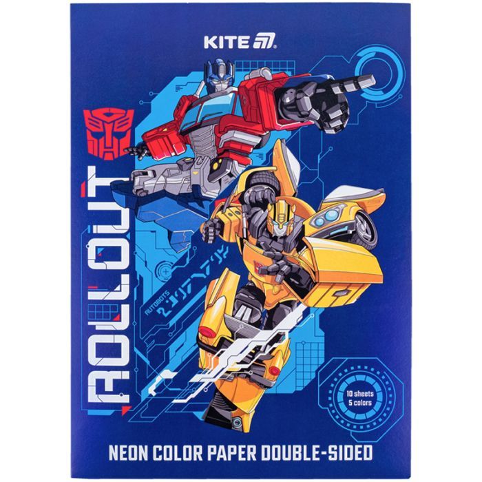 Цветная бумага Kite А4 неоновая Transformers (10 листов/ 5 цветов) (TF24-252)