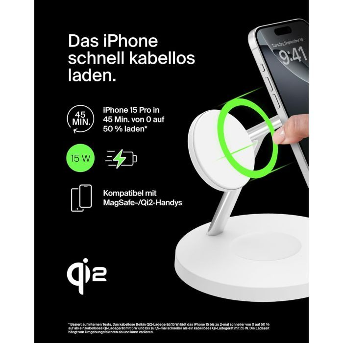 Зарядний пристрій Belkin 3in1 Magnetic Pad Qi2 15W Black (WIZ032KQBK) зображення 2