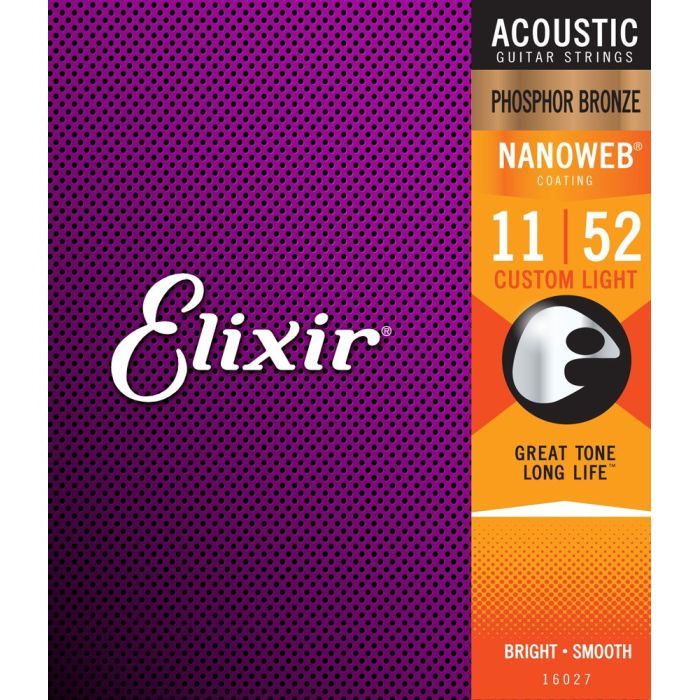 Струны для гитары Elixir 16027 Nanoweb Phosphor Bronze Acoustic Custom Light (11-52) (240662)