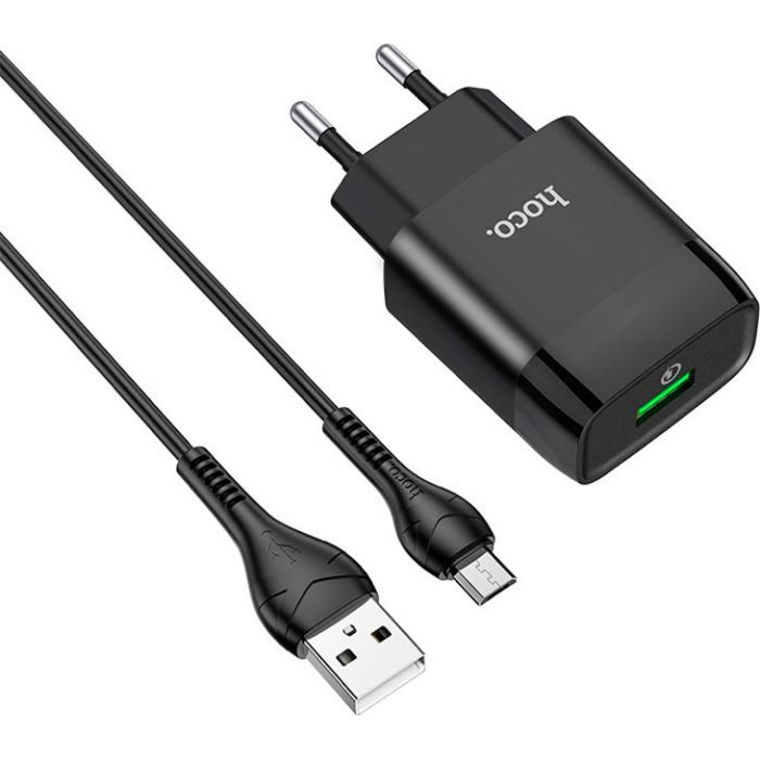 Зарядний пристрій HOCO C72Q Glorious USB QC3.0 + cable USB to Micro 5P 18W Black (6931474732521)