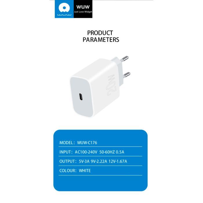 Зарядное устройство WUW C176 USB-C PD20W White (WUW-C176) изображение 3