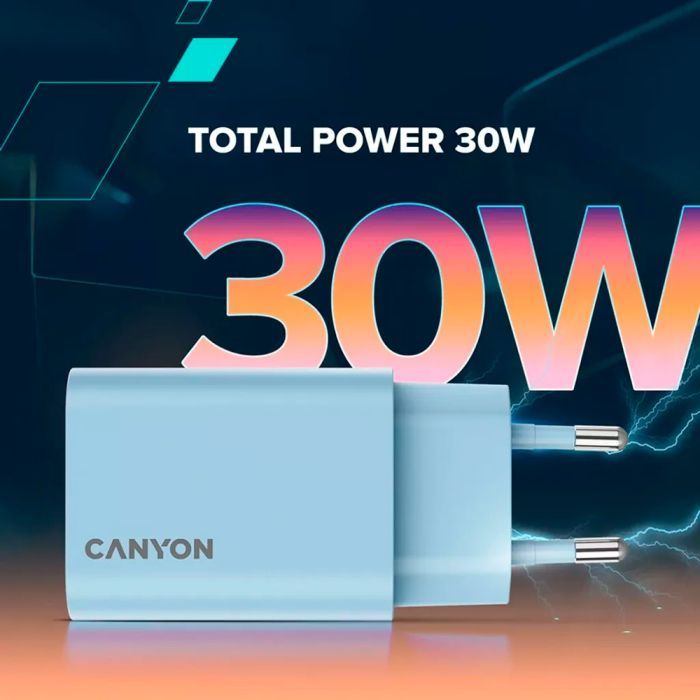 Зарядний пристрій Canyon 30CL OnCharge USB-C PD30W Light Blue (CNE-CHA30CLLBL) зображення 6