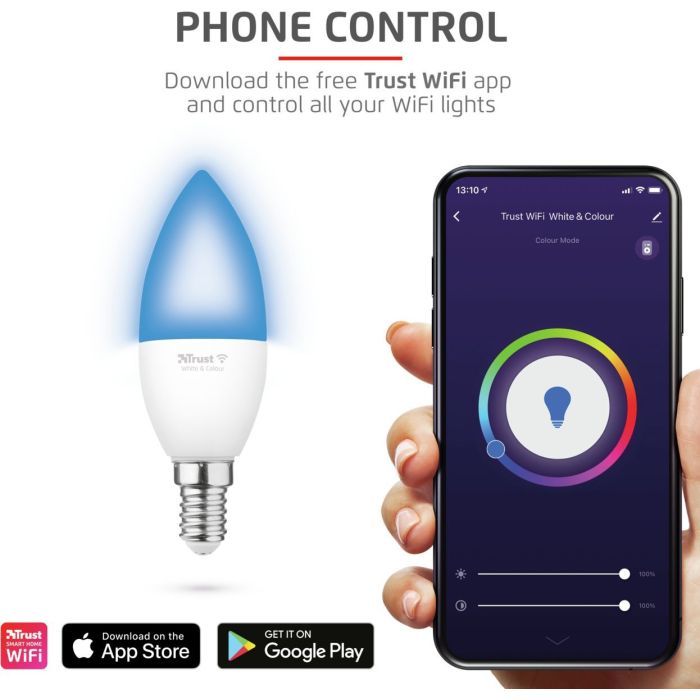 Розумна лампочка Trust E14 470 Lumen, 1800-6500k, RGBCW, white (71280_TRUST) зображення 6 Розумна лампочка Trust E14 470 Lumen, 1800-6500k, RGBCW, white (71280_TRUST) зображення 6