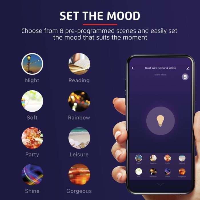 Розумна лампочка Trust E14 470 Lumen, 1800-6500k, RGBCW, white (71280_TRUST) зображення 7 Розумна лампочка Trust E14 470 Lumen, 1800-6500k, RGBCW, white (71280_TRUST) зображення 7