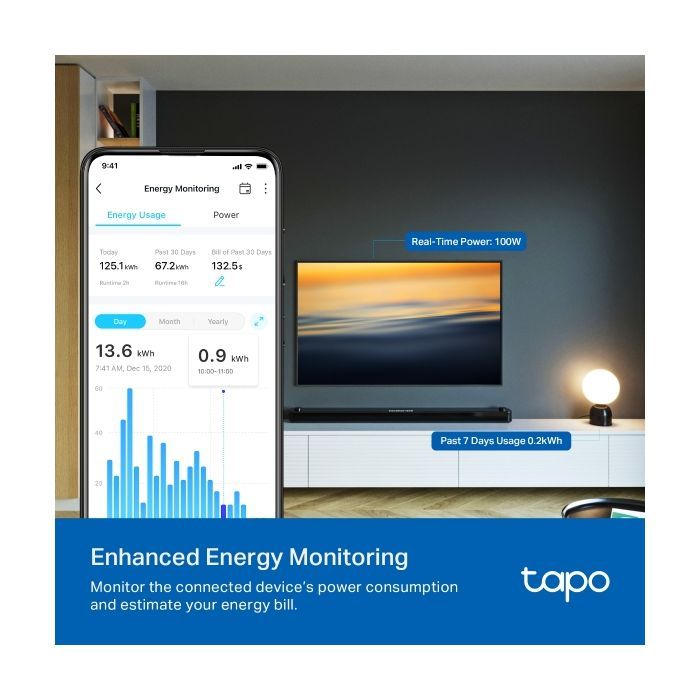 Умная розетка TP-Link Tapo P110M N300 BT 16A (TAPO-P110M) изображение 4